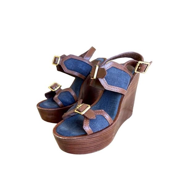 Tory Burch Florian High Wedge Sandal Size 7 - Picture 2 of 15